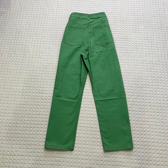 FARM Rio Green Straight Pleat Pants NWOT Women's Size 27 W29 Cotton High Waist - Picture 12 of 14